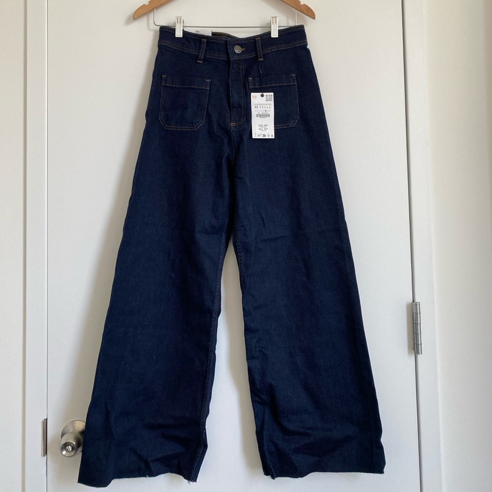 New Zara Patch Pocket Marine Jeans size 42/US10 + Tags on. Dark Blue.